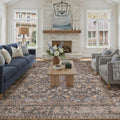 9x12 Brown Blue Vintage Floral Washable Area Rug by HUGEAR