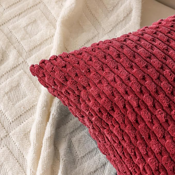 Set of 4 Burgundy Decorative Throw Pillow Covers 24x24 Inch Corduroy Pillow - Image 3