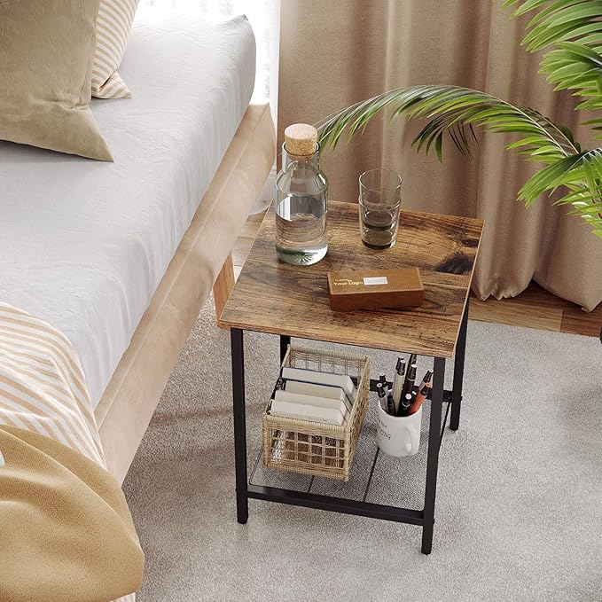 VASAGLE End Table Set of 2, 2-Tier Nightstands Side Table Night Stand Bedside Desk for Small Space in Living Room, Bedroom, Steel Frame, Easy Assembly, 2-Pack, Chestnut Brown, ULET202B17