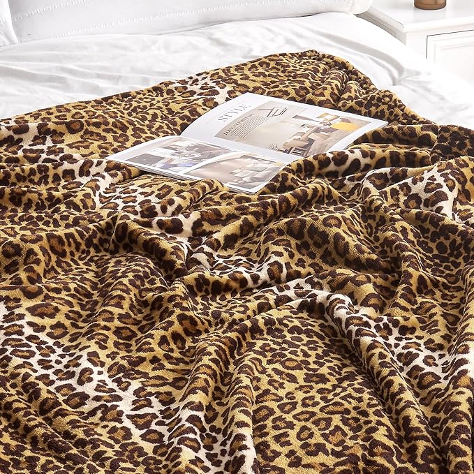 Edenleaf Fleece King Size Super Soft Cozy Leopard Print Blanket - Image 6