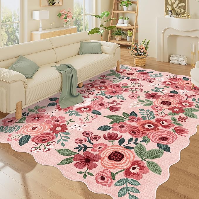DUKINO 6x9 Area Rugs, Floral Washable Rug by DUKINO