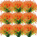 Hoteam 50 Bundles Fall Outdoor Artificial Flowers Plants Uv Resistant Outside Faux Flowers Plastic Fake Plants Outdoor Summer Seasons Decoration Shrubs Garden Porch, Orange