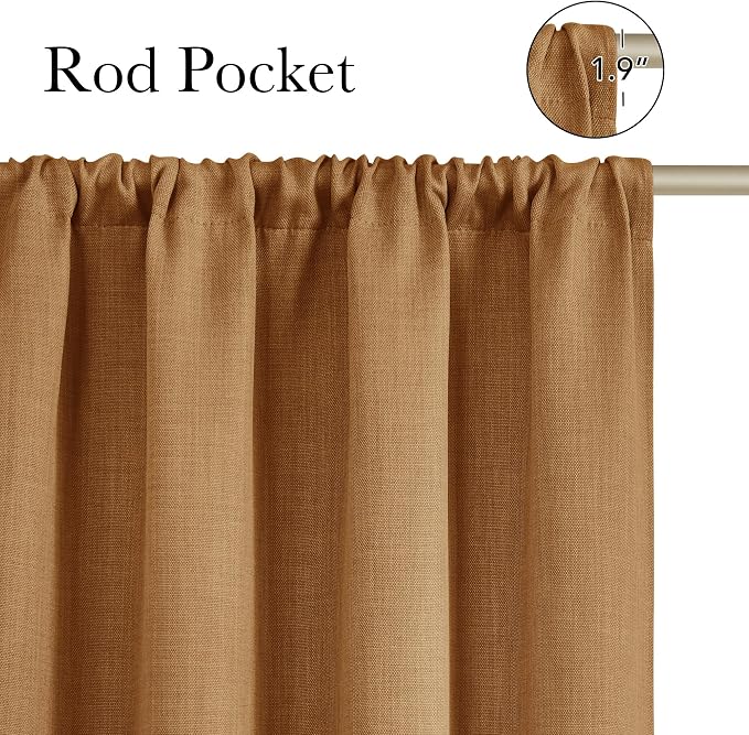 NICETOWN Gold Brown Faux Linen Room Darkening Rod Pocket Curtains 63 inch Length - Image 2