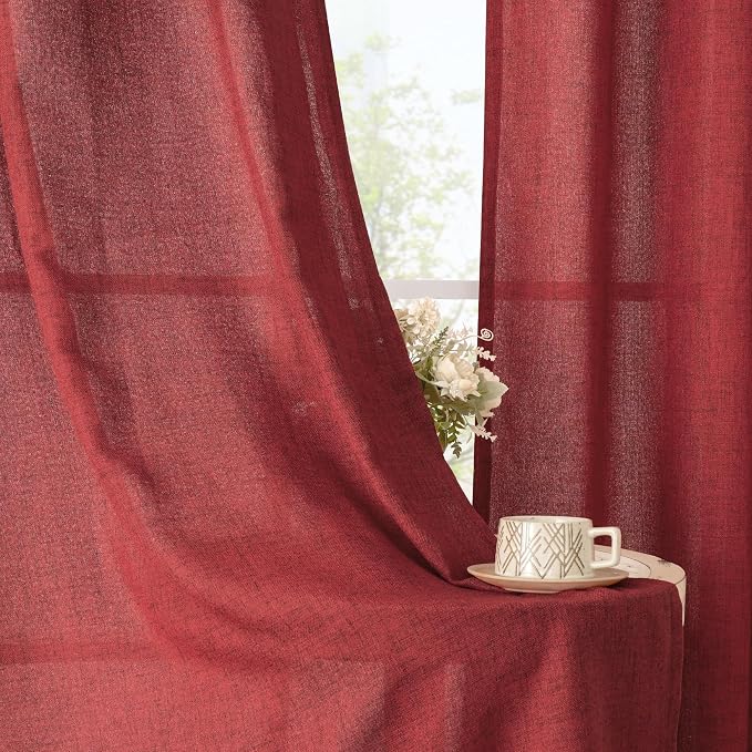 YoungsTex Burgundy Red Linen Curtains 80 Inch Length - Image 3
