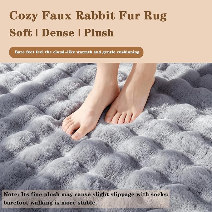 Blue Grey Rabbit Plush Rug 6'x9', Fluffy Shaggy Area Rug - Image 5