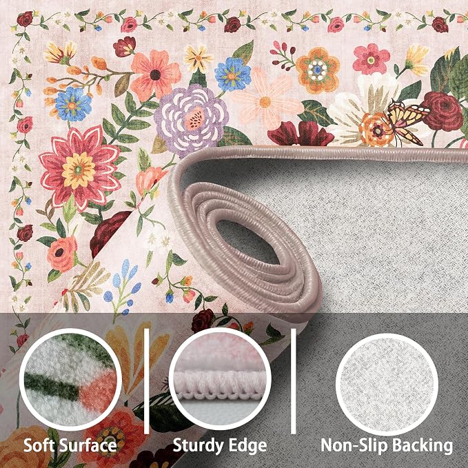 Beige Floral Hallway Runner Rug 2x4 - Image 7
