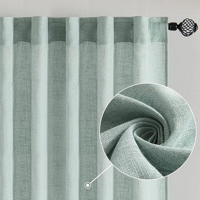 MIULEE Sea Green Linen Curtains 52x72 Inch - Image 2