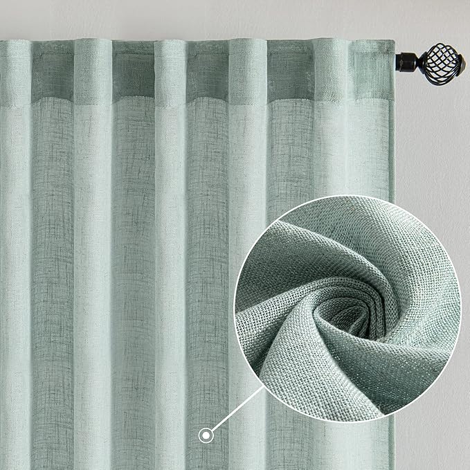 MIULEE Sea Green Linen Curtains 52x90 Inch Long - Image 2