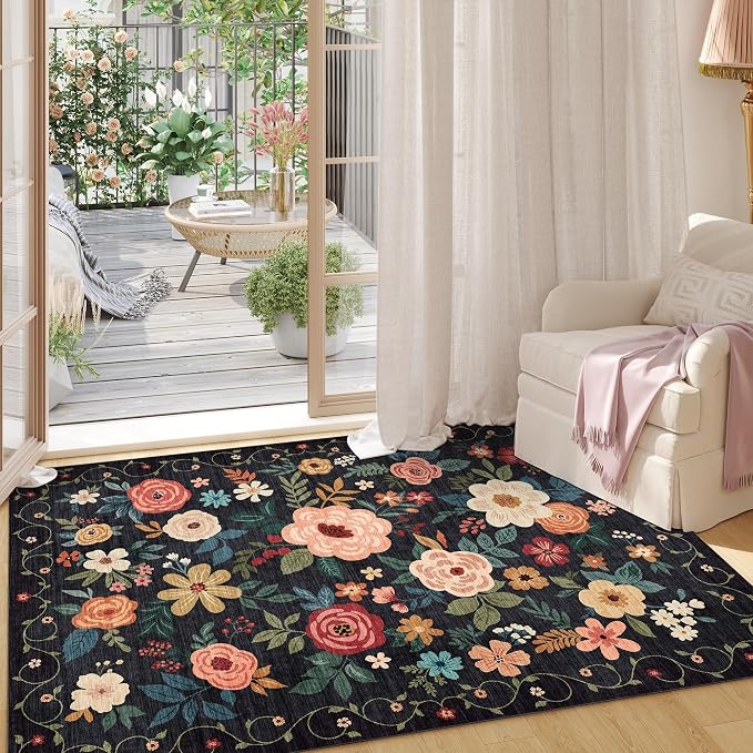 DUKINO 3x5 Area Rug, Floral Washable Rug - Image 4