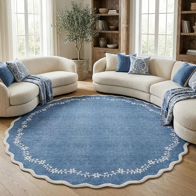 GarveeHome Large Round Rug 8ft Scalloped Washable Circle Living Room Rug | Soft by GarveeHome