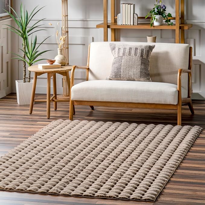 nuLOOM Jeni Taupe Checkered Washable Area Rug by nuLOOM