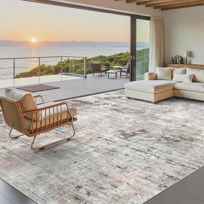 Soalmost 9x12 Area Rugs for Living Room Washable Rug Abstract Pink/Grey | by Soalmost