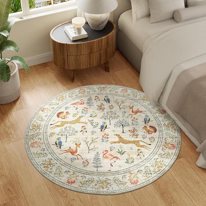 DUKINO 4ft Round Rug, Washable Animal Small Round Area Rug Non Slip, - Image 6