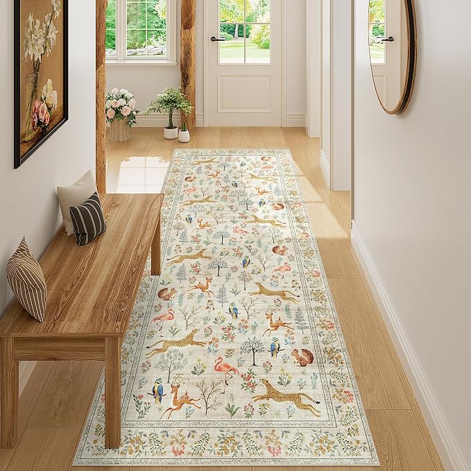 DUKINO 3x7 Hallway Runner Rug, Non Slip Animal Kitchen Runner Rug, Low Pile by DUKINO