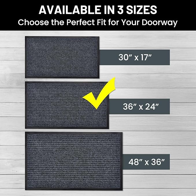 Front Door Mat, Indoor Outdoor Welcome Entryway Doormat, 36x24 Steel Gray | - Image 4