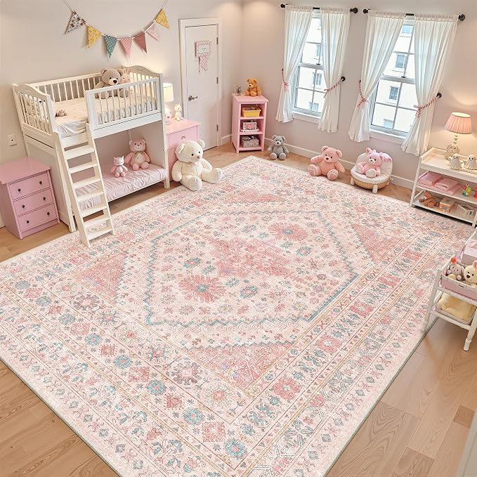 Pink Rugs for Bedroom-8x10 Area Rugs for Living Room, Girls Room | Washable - Image 4
