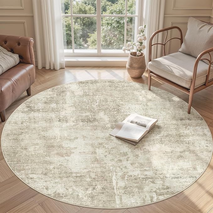 Soalmost Abstract 5x5 Round Rug 5ft Circle Living Room Rugs, Low Pile Stain by Soalmost