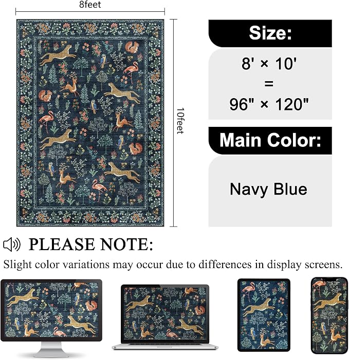 DUKINO 8x10 Area Rugs, Washable Soft Animal Bedroom Rug Non Slip, Low Pile - Image 2