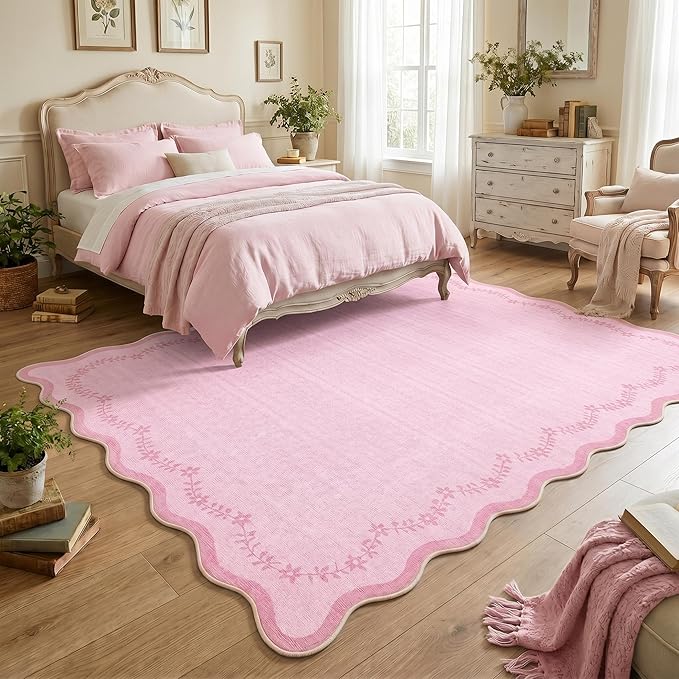 GarveeHome Scalloped Area Rugs 8x10 Large Pink Washable Living Room Rug | Soft - Image 2