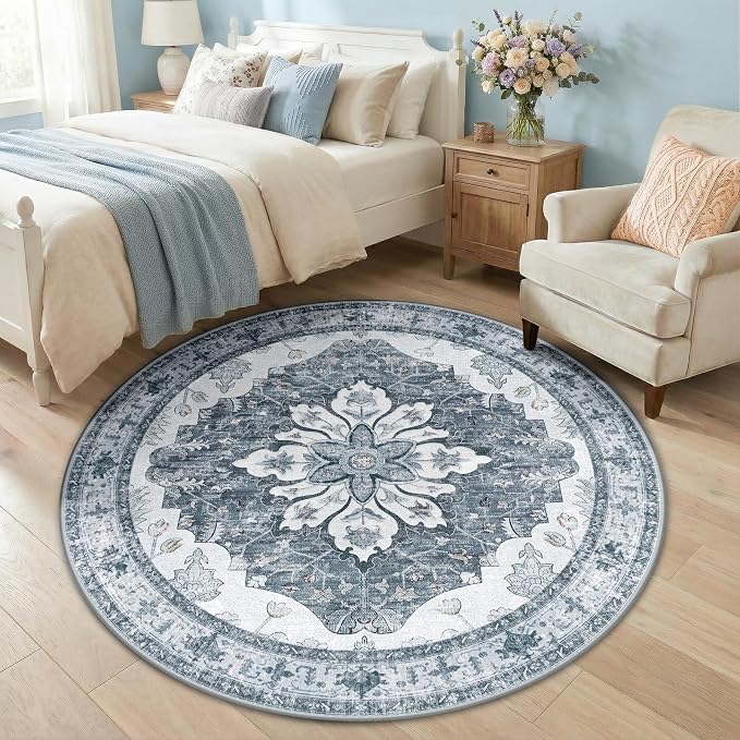 RELEANY Washable Area Rug, Round 5ft, Water Repellent, Pet Friendly, Vintage - Image 2