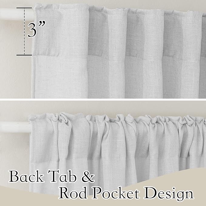 RYB HOME Linen Sheer Curtains - Farmhouse Privacy Semi Sheer Window Curtains for Living Room Bedroom Bathroom, Dove Gray, Wide 52 x Long 90, 1 Pair