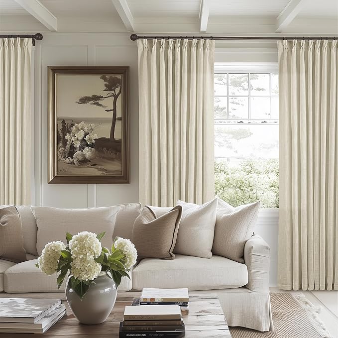 60 Inch Width 90 Inches Long Linen Pinch Pleated Curtains 1 Panel | Light by Twodrapes