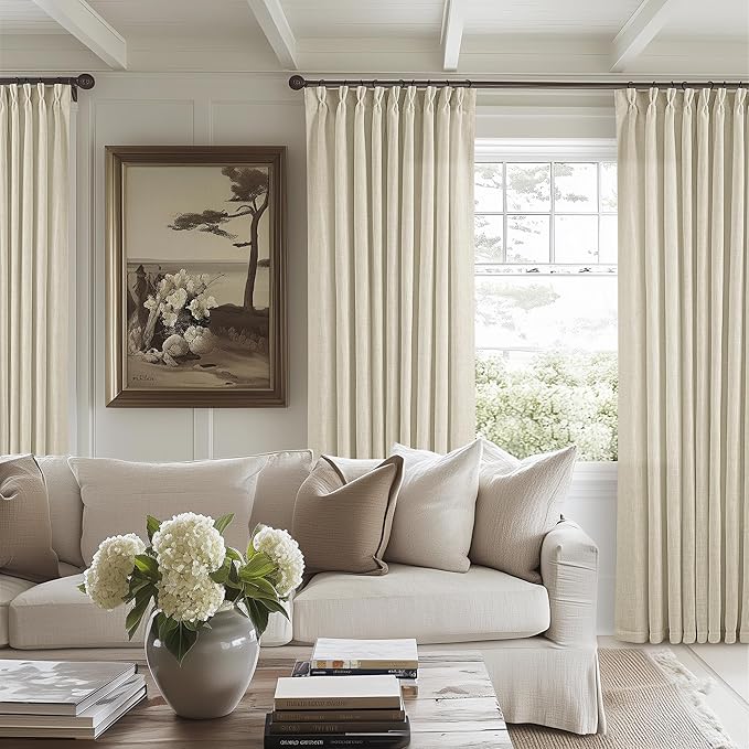 60 Inch Width 108 Inches Long Linen Pinch Pleat Curtains 1 Panel | Light by Twodrapes