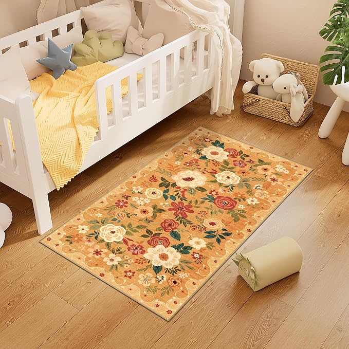 DUKINO 2x4 Entryway Rug, Floral Washable Kitchen Rugs Non Slip, Soft Indoor - Image 6