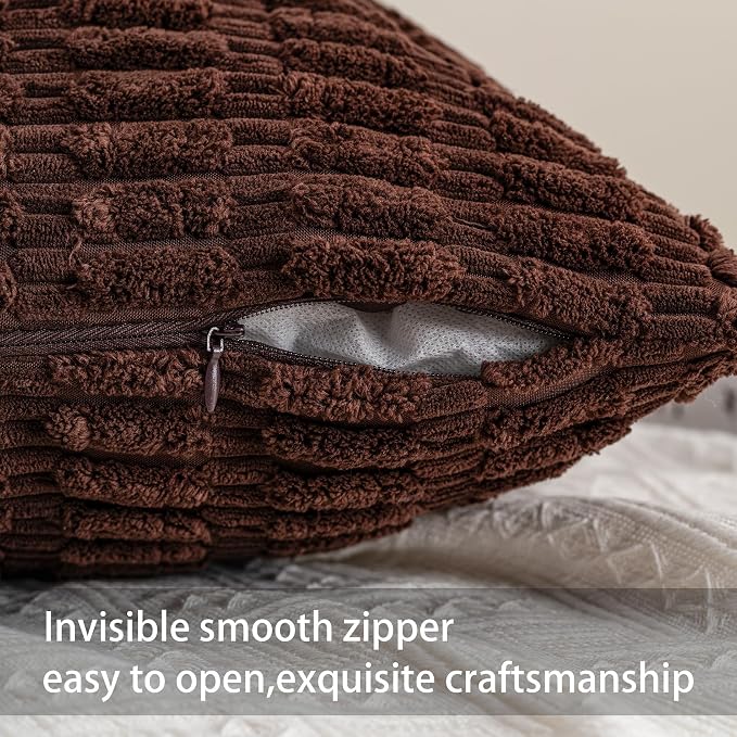 Pack of 2 Corduroy Decorative Throw Pillow Covers 18x18 Inch, Dark Brown | Fall - Image 2