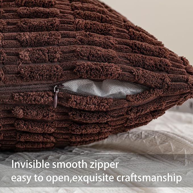 Pack of 2 Corduroy Decorative Throw Pillow Covers 20x20 Inch, Dark Brown | Fall - Image 2