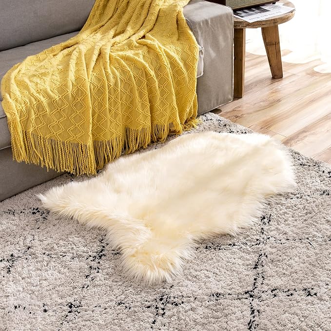 MIULEE Fluffy Area Rug 2x3 ft Faux Fur Sheepskin Rug Light Yellow | Luxury - Image 9