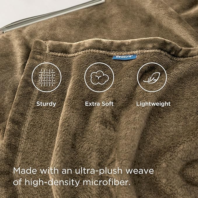 Bedsure GentleSoft Fleece Throw XL Blanket Camel - 300GSM Soft Lightweight Plush Cozy Blankets for Bed, Sofa, Couch, Travel, Camping, 50x70 inches