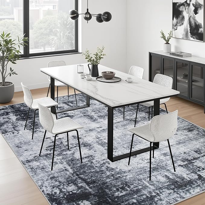 Area Rug Living Room: 4x6 Modern Washable Soft Carpet Dark Black | - Image 4