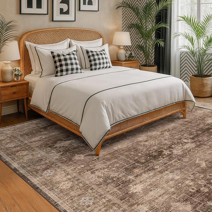 Boho Taupe Living Room Rug 7x10 -Vintage Traditional Oriental Neutral Brown - Image 2