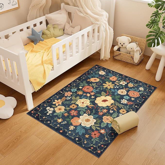 DUKINO 3x4 Area Rug, Floral Washable Rug - Image 4