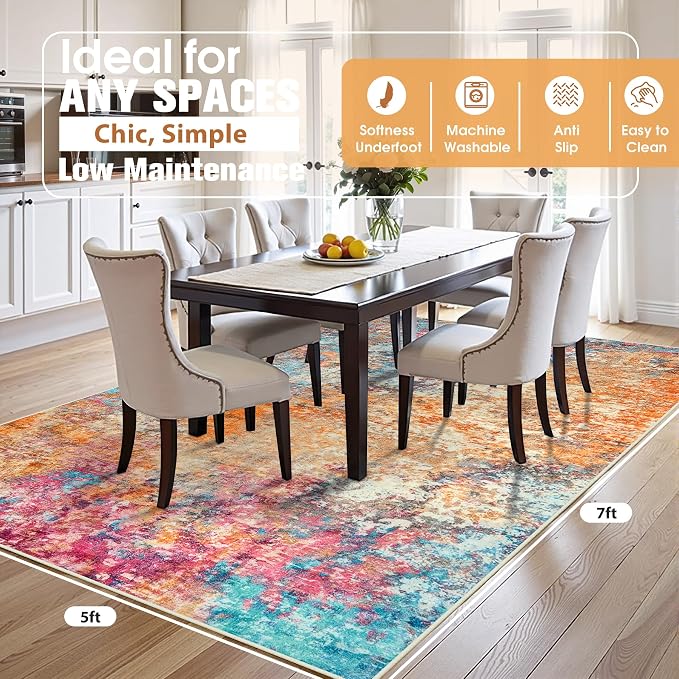 Aelenmu 5x7 Area Rugs for Living Room Washable Bedroom Dining Room Colorful | - Image 2
