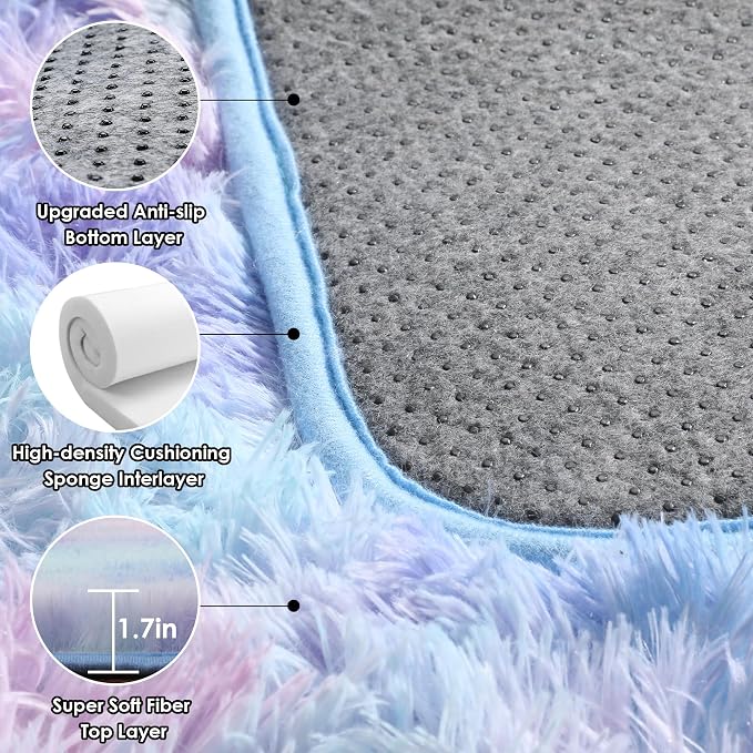 Rainbow Runner Rugs for Girls Bedroom Living Room, Fluffy 2x6 Soft Area Rug | - Image 4