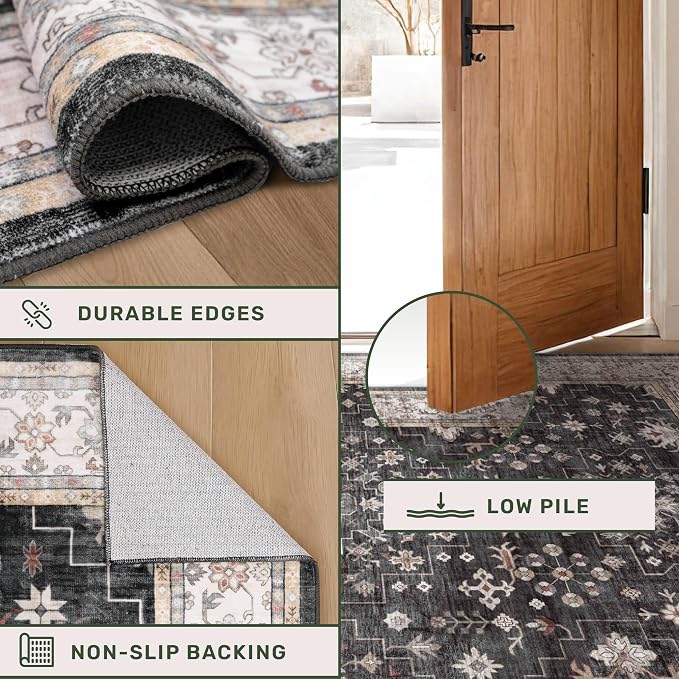 Black Boho Washable 3x10 Extra Long Hallway Runner Rug, Waterproof Large - Image 5