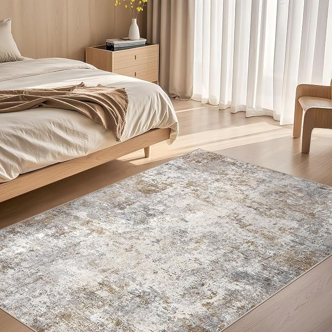 UERMEI 4x6 Area Rug Living Room Rugs Washable Neutral Brown Grey Carpet | - Image 3