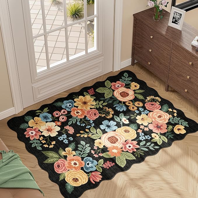 DUKINO 2x3 Rugs for Entryway, Floral Door Mat Washable Kitchen Rugs, Low Pile - Image 3