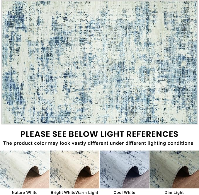 6x9 Washable Area Rug for Living Room Bedroom: Non-Slip Modern Blue Gray | - Image 8