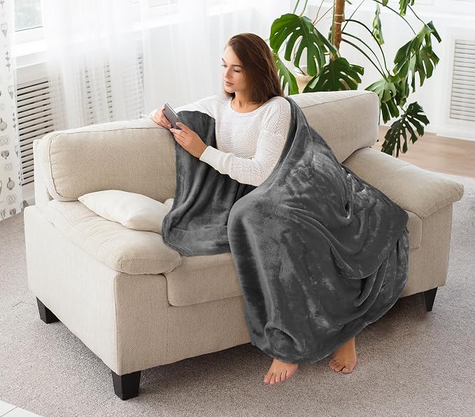 Utopia Bedding Soft Fleece Bed Blanket Throw XL Size Grey | Microfiber Plush - Image 5