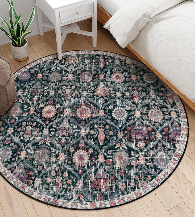 Lahome Moroccan Washable Round Area Rug, Soft Round Rug 5ft Soft Non-Slip | - Image 5