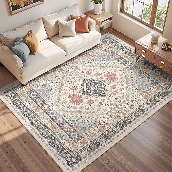 Area Rugs 5x7 Washable Rugs for Living Room, Ultra-Thin Soft Floral Vintage by Restydon