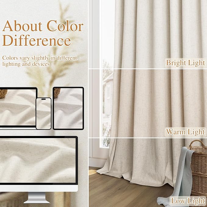 100% Blackout Linen Curtains for Bedroom 96 inches Long, Thermal Insulated Room - Image 7