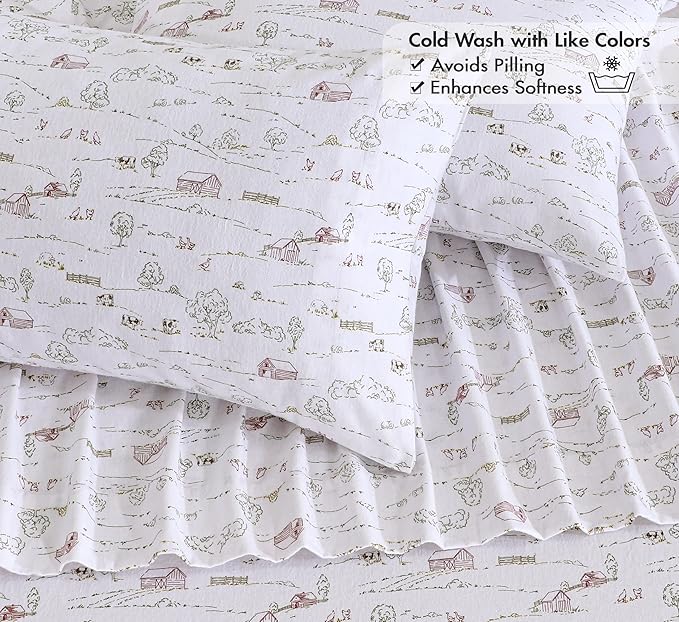 RUVANTI Flannel Sheets California King Size - 100% Cotton Brushed Cal King Bed Sheets Set - Deep Pockets 14 Inches - All Seasons Breathable & Extra Soft - Warm & Cozy, 4 Piece, Rustic Homestead