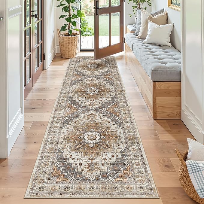 Madane Hallway Runner Rug 2x8 Washable Kitchen Rugs Non-Slip, Turmeric/Grey | - Image 4