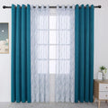 BONZER Mix and Match Curtains - 2 Pieces Branch Print Sheer Curtains and 2 Pieces Blackout Curtains for Bedroom Living Room Grommet Window Drapes, 54x108 Inch/Panel, Teal, Set of 4 Panels