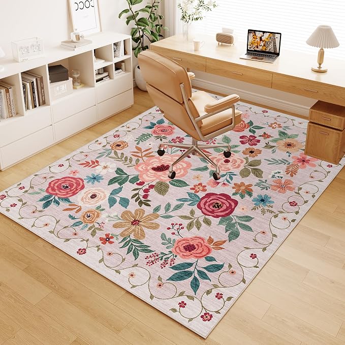 DUKINO 4x5 Area Rug for Entryway, Soft Floral Washable Rug Non Slip, - Image 8