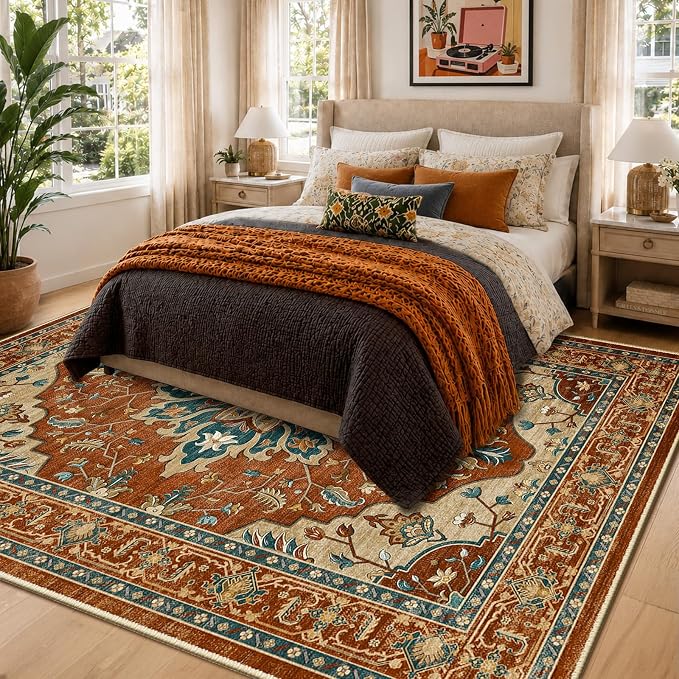 RELEANY Washable Area Rug, Water Repellent, Pet Friendly, Vintage Floral Boho - Image 4